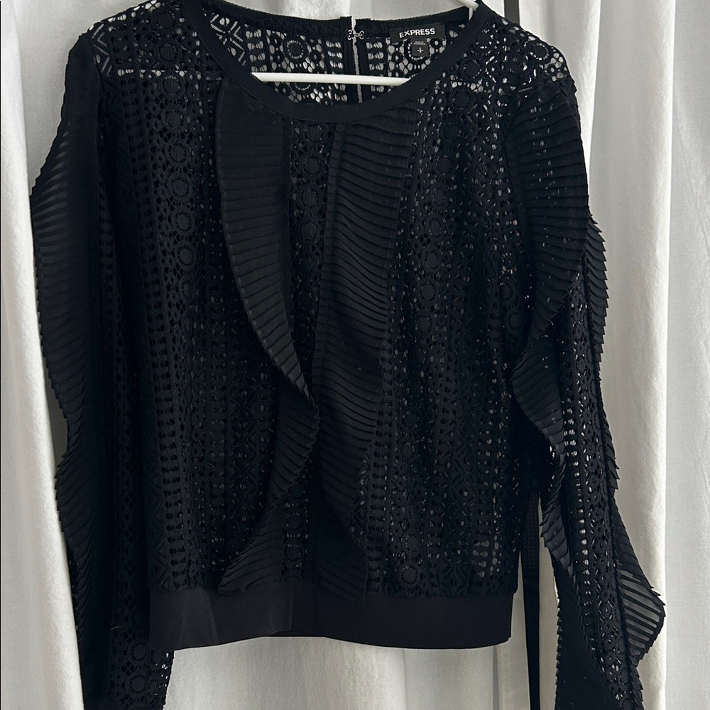 Express Black Lace Top with Ruffle Details
